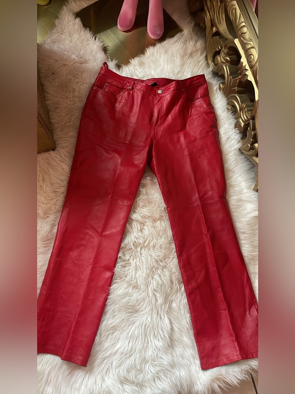 metrostyle Red Leather Flare Jeans